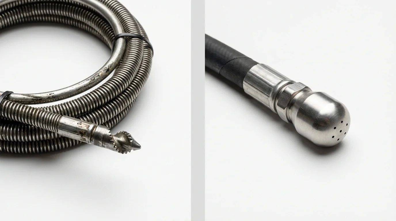 Drain snake cable and hydro jetting nozzle used for drain cleaning in Waterloo, NE