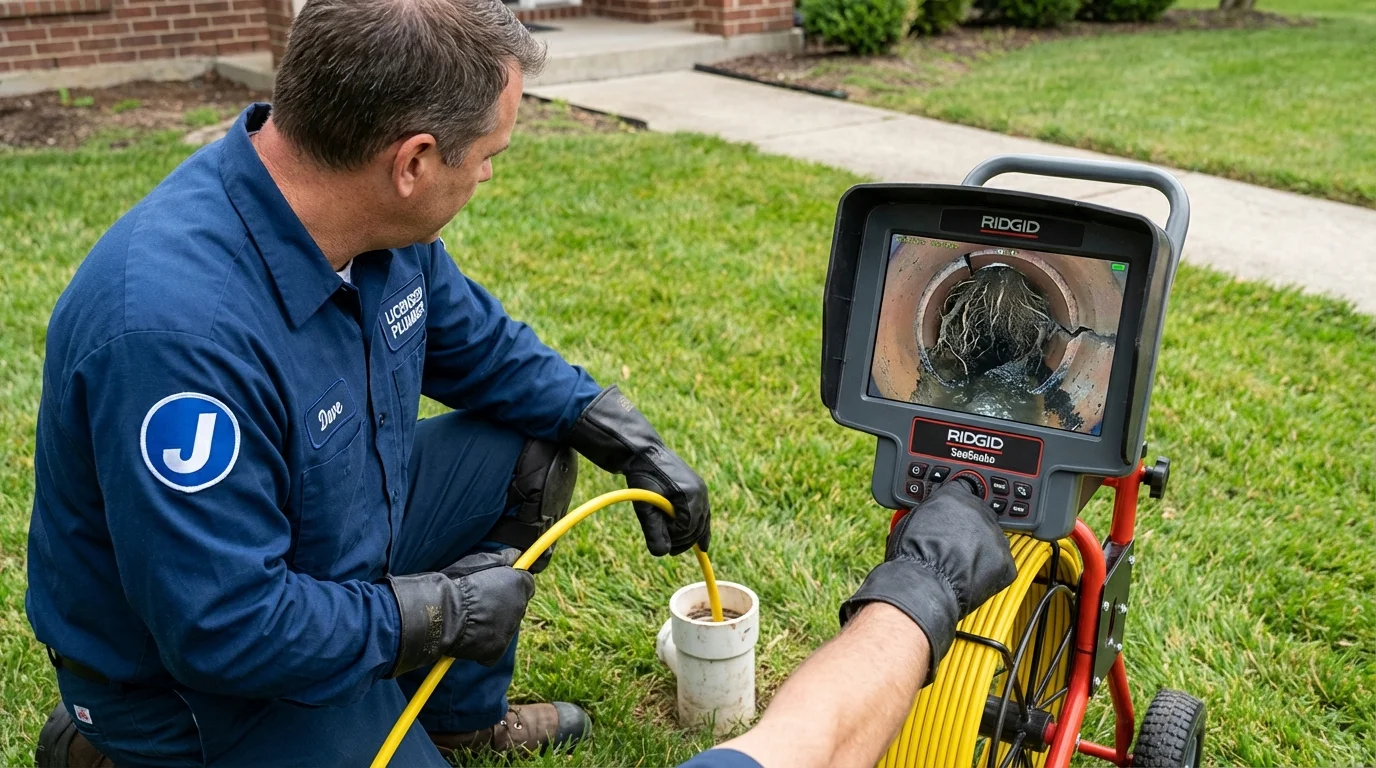 Sewer camera inspection being performed by Johns Plumbing LLC in Waterloo