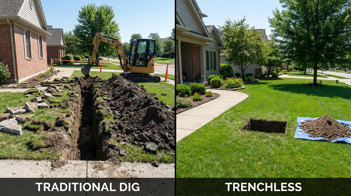 Trenchless sewer repair with minimal yard damage versus traditional excavation in Waterloo, NE